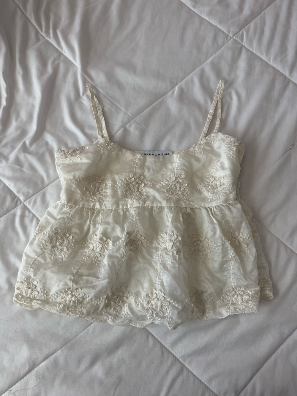 And Now This Cream Embroidered Peplum Cami